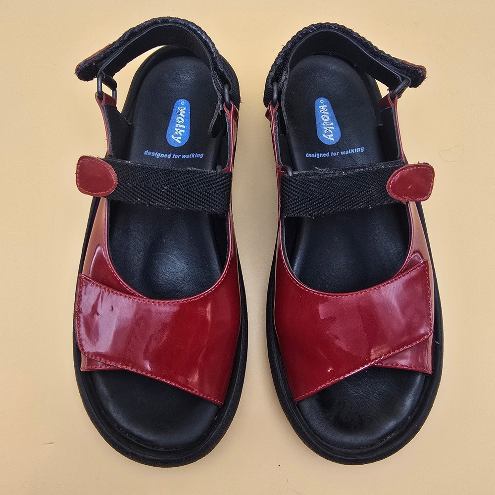 Wolky Red Patent Leather Platform Walking Sandals 3204 Jewel Wine/Red EU 38